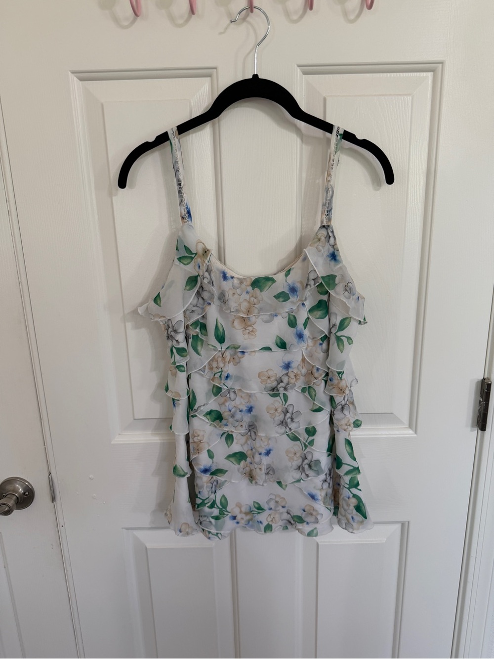 White House Black Market L Floral Tiered Ruffle Sheer Layered Cami Blouse